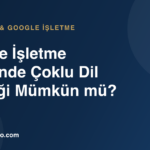 Google İşletme Profili panelinde farklı dil seçeneklerini simgeleyen dünya haritası ve konuşma balonları illüstrasyonu